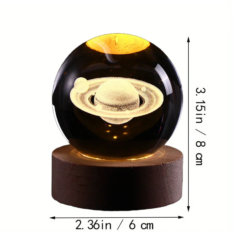 Luminous Crystal Ball LED Night Light Saturn Solar System 3D Moon Table Lamp USB Bedroom Atmosphere Lamp for Birthday Kid Gift