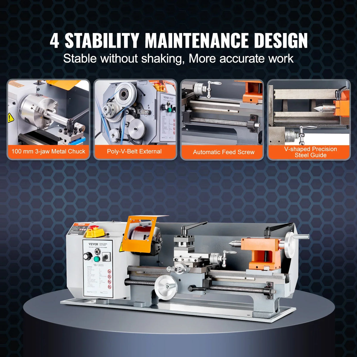 Metal Lathe Machine 7'' x 13.78'' 0-2200 RPM Continuously Variable Speed 500W with Tool Box for Processing Precision Parts