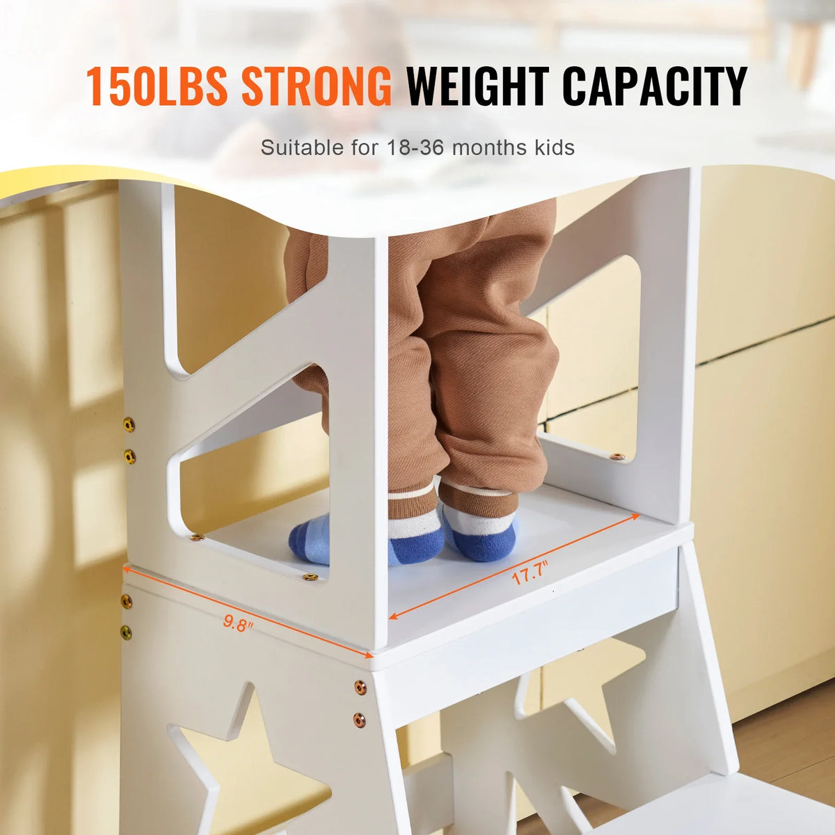 Toddler Step Stool Natural Pine Wood Kids Standing Learning Tool for Bedroom Bathroom Kitchen Counter White/Wood/Gray