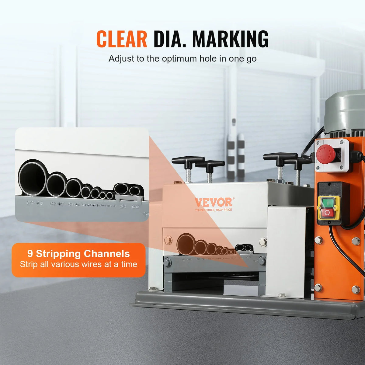 Electric Wire Stripping Machine Cable Stripper Peeler 1500W 1.5-40mm 9 Channels with Double Blades Scrap Copper Recycling