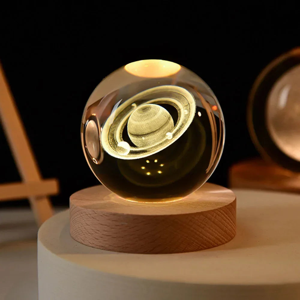 USB LED Galaxy Crystal Ball Lamp 3D Planet Moon Light Home Decor Night Light For Bedroom Desk Tabletop Decoration