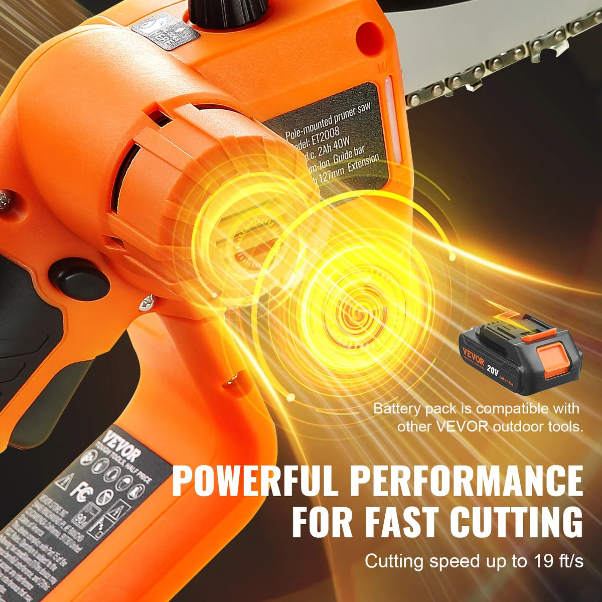 2-in-1 Cordless Pole Saw&Mini Chainsaw 20V 2Ah Battery Pole Chainsaw for Branch Cutting&Tree Trimming (Battery Included)