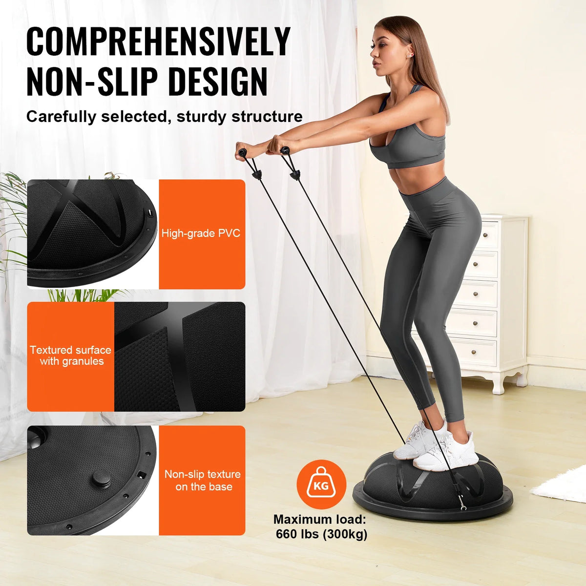 Half Exercise Ball Trainer 23 inch Balance Ball Trainer 660 lbs Capacity Stability Ball Yoga Ball with Resistance Bands
