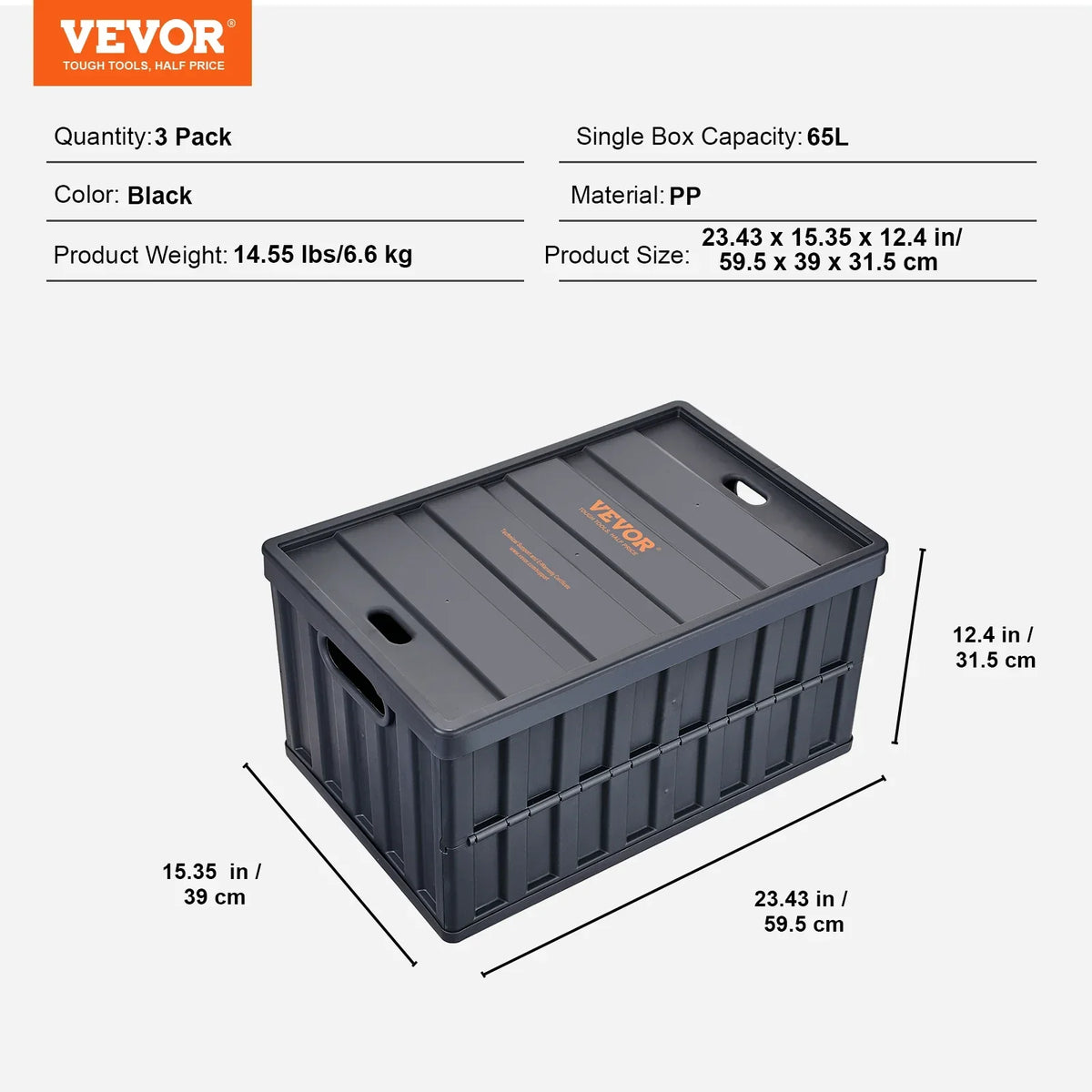 45L/65L Collapsible Storage Bins Folding Stackable Utility Garage Crates with Lids Handles for Clothes Snack Toys Grocery