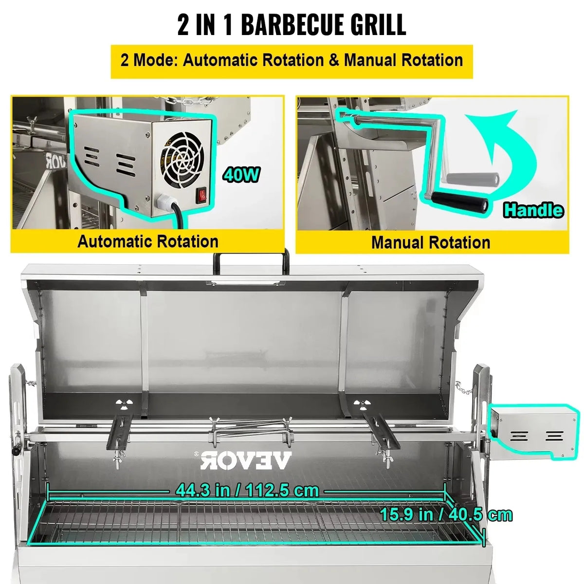 Stainless Steel Rotisserie Grill BBQ Whole Charcoal Spit Grill Electric BBQ Roasting Box with Motor for Outdoor CampingBBQ