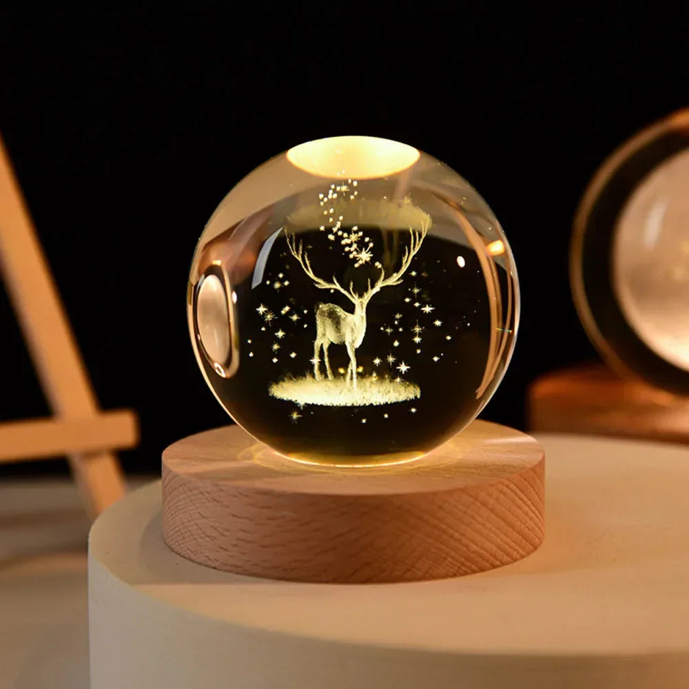 USB LED Galaxy Crystal Ball Lamp 3D Planet Moon Light Home Decor Night Light For Bedroom Desk Tabletop Decoration