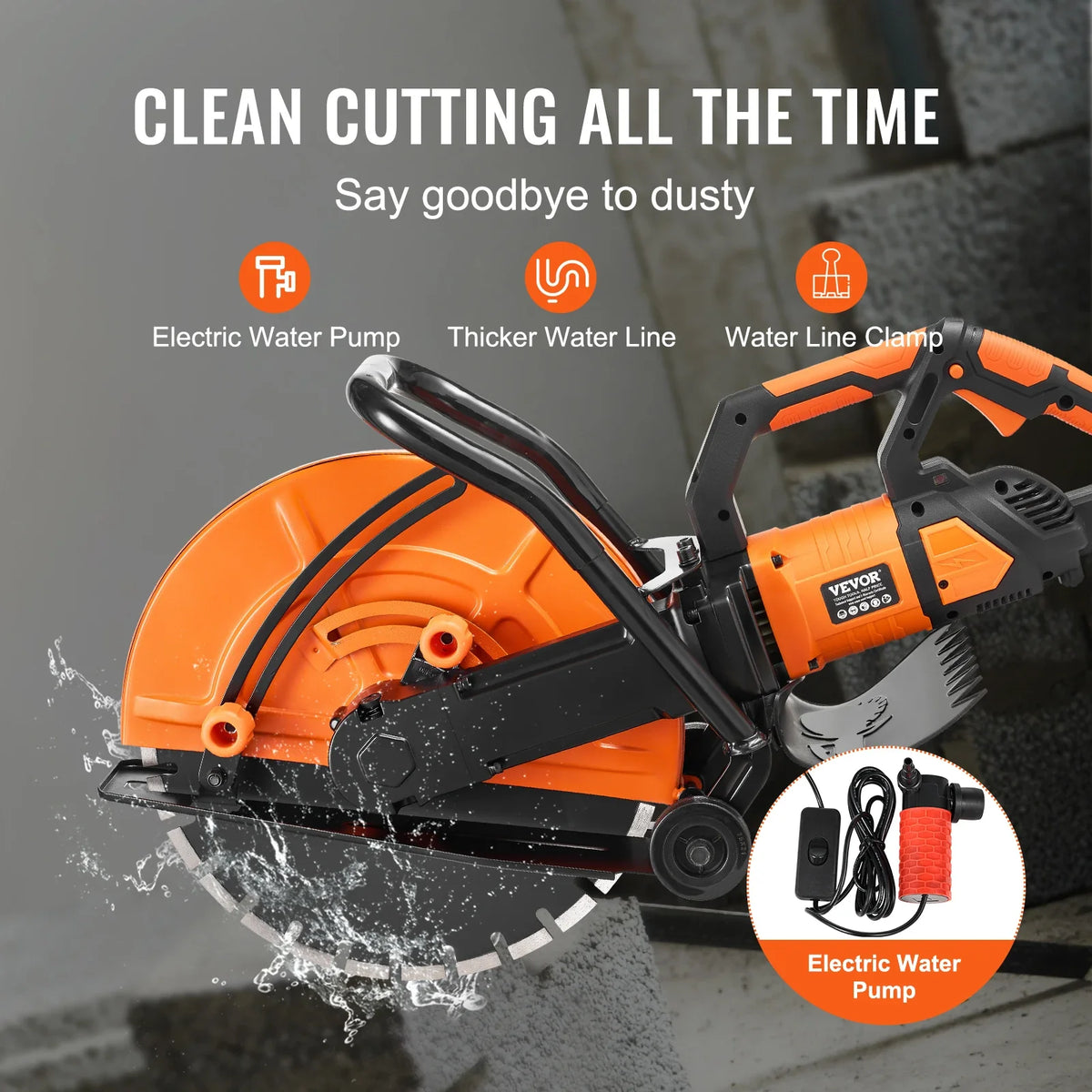 Electric Concrete Saw 16in 2800W Motor Circular Saw Cutter with Max. 6 in Adjustable Cutting Depth Wet Disk Saw Cutter