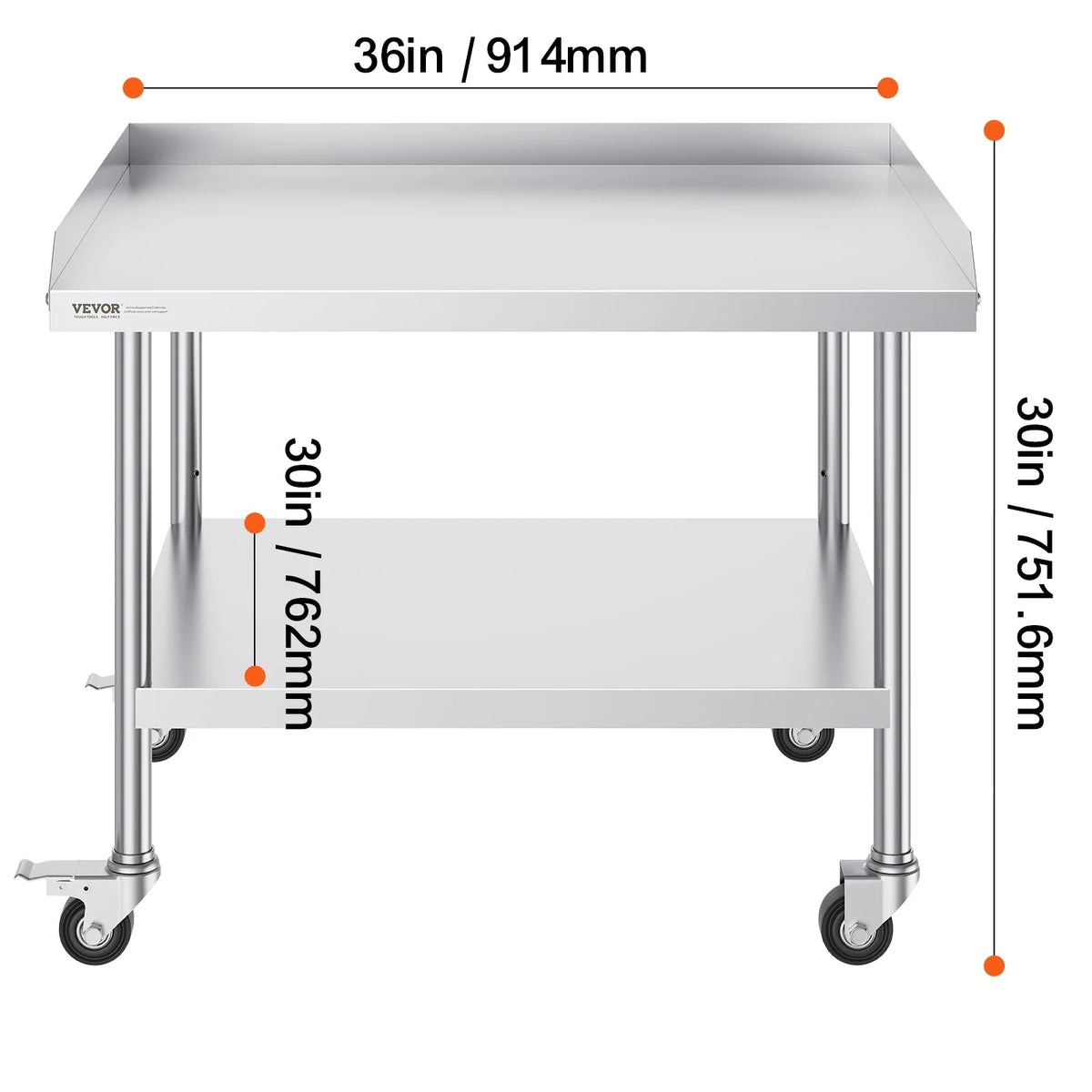 Stainless Steel Work Table Commercial Food Prep Worktable w/ 4 Wheels Heavy Duty Prep Worktable for Restaurant Home Hotel