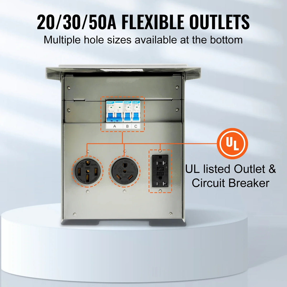 Temporary Power Outlet Panel 125/250 Volt with a 20/30/50 Amp Receptacle Installed RV Power Outlet Box for Camper, Trailer