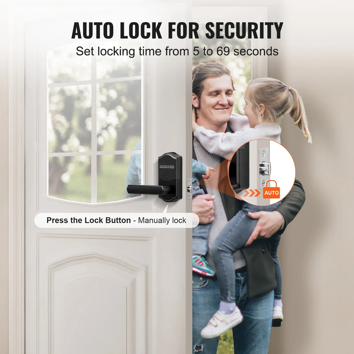 Keyless Entry Door Lock Password and Key Unlock Combination Door Lock Electronic Keypad Entry Lever Auto-Locking Keypad