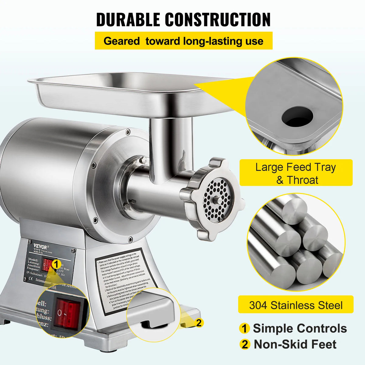 Electric Meat Mincer Chopper 122 Kg/H 250 KG/H Heavy Duty Food Processors Kitchen Appliances Commercial Grinder Machine
