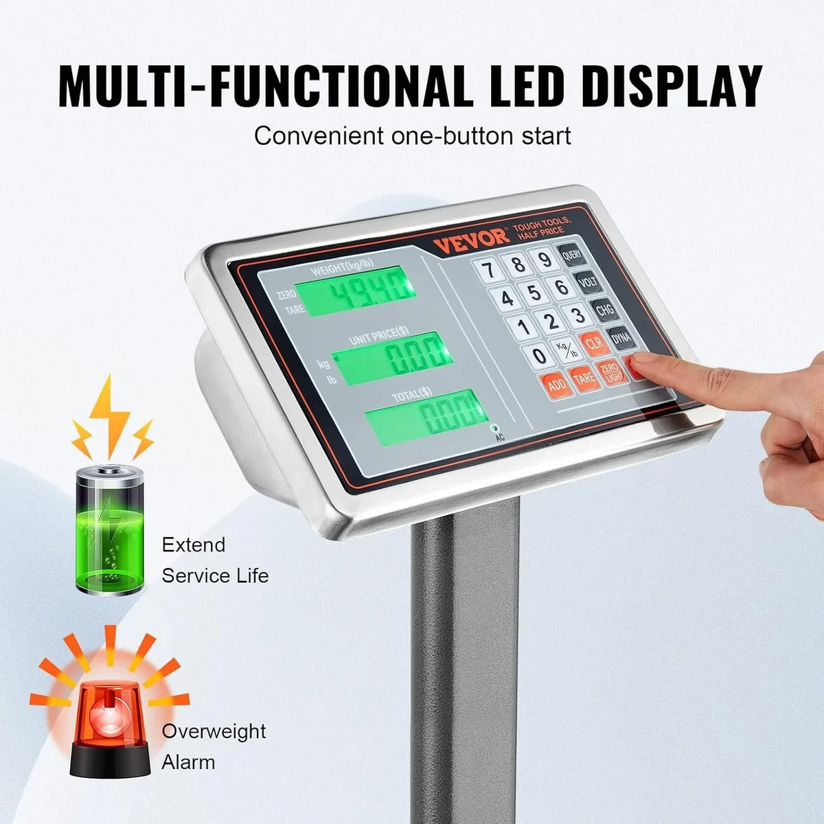 Computing Digital Platform Scale, 660 lbs Load, 0.1 lbs Accuracy Computing Floor Scale with LB/KG, Tare, Price Calculator
