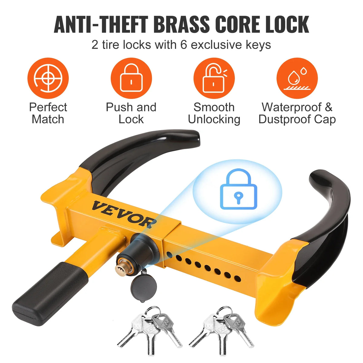 Wheel Lock 2 Packs Universal Wheel Clamp Lock Adjustable Anti Theft Trailer Lock Wheel Clamp Steel Tire Lock for ATV SUV