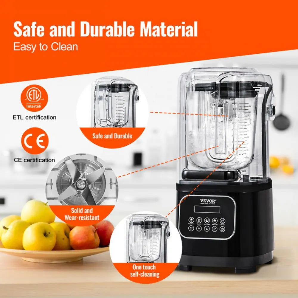 Professional Blender with Shield, Commercial Countertop Blenders 68 oz Glass Jar Blender Combo