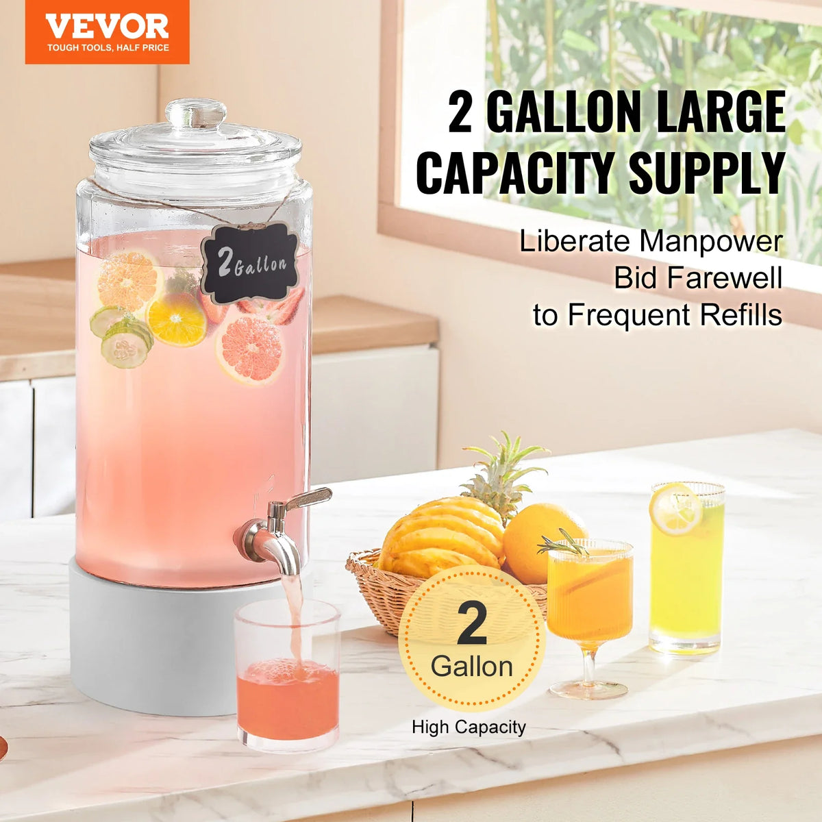 Beverage Dispenser 2 Gallon with Stainless Steel Spigot Iced Tea Lemonade Juice Water Dispenser for Restaurants Parties