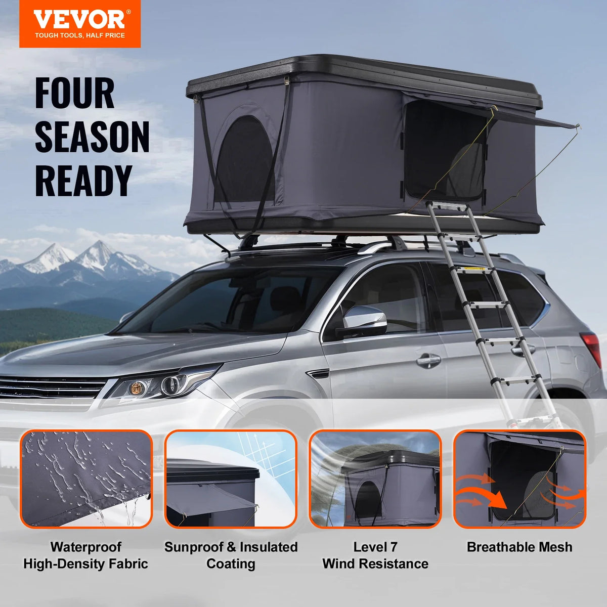 Rooftop Tent Hard Shell, Hard Shell Roof Top Tent with Telescopic Ladder Thick Mattress,Waterproof Windproof for Jeep SUV