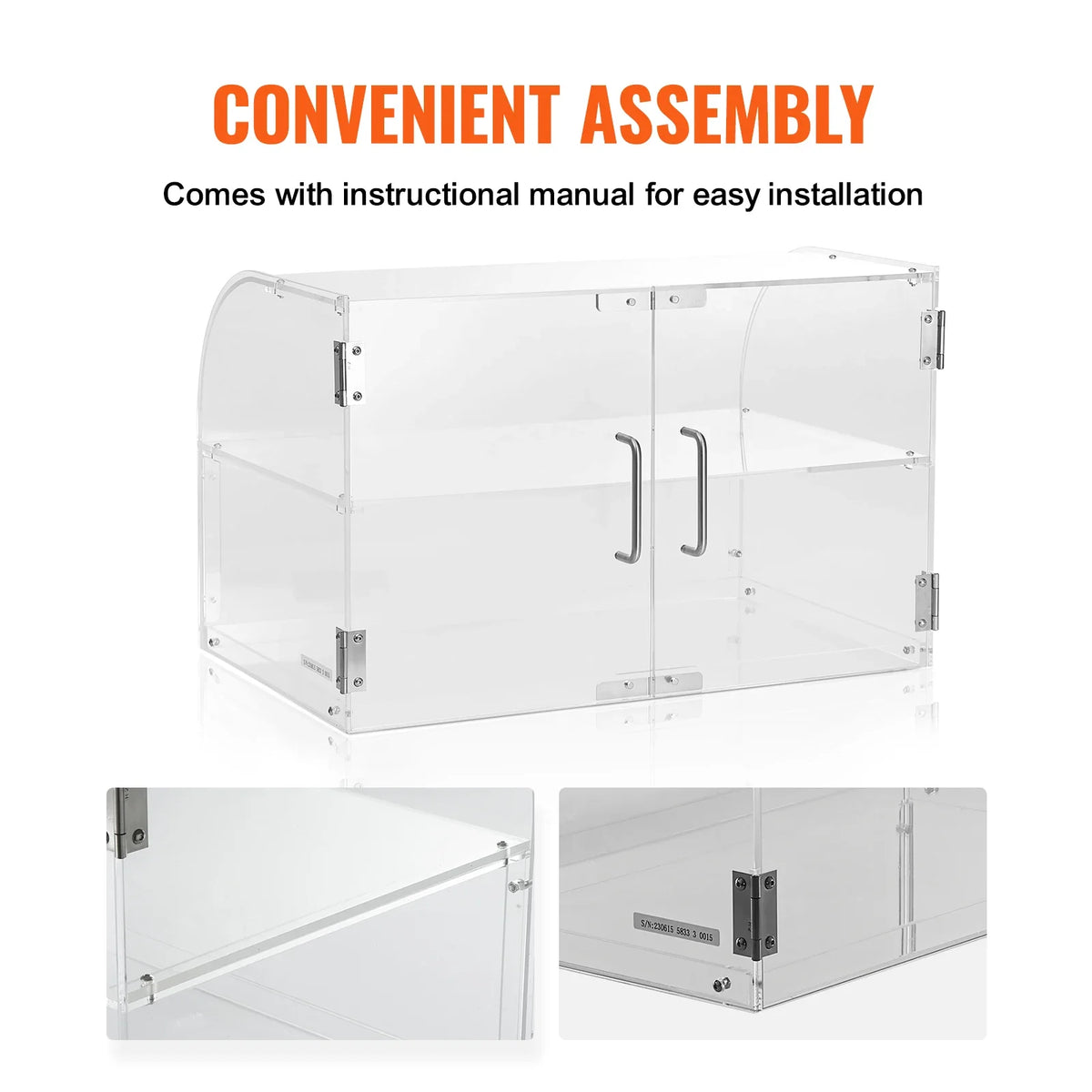 2/3 Tray Clear Pastry Display Case Acrylic Commercial Countertop Bakery Display Case with Front and Rear Door for Bread