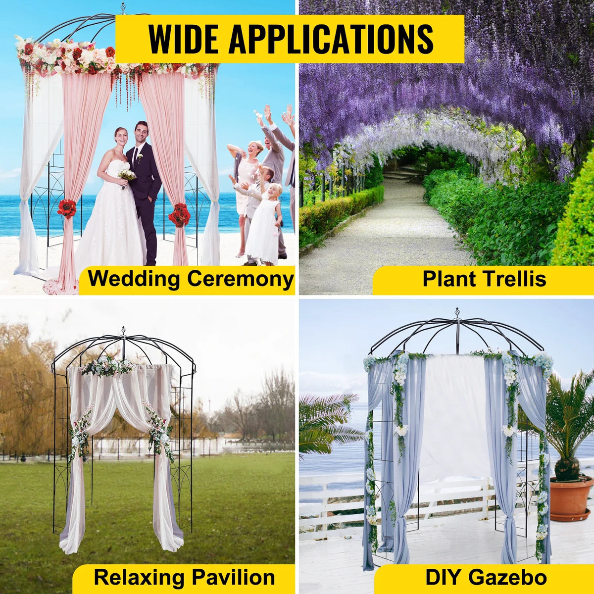 Birdcage Shape Gazebo Pergola 8' x 5.2' / 9' x 6.6' for Wedding Outdoor Garden Black / White Garden Structures & Shade