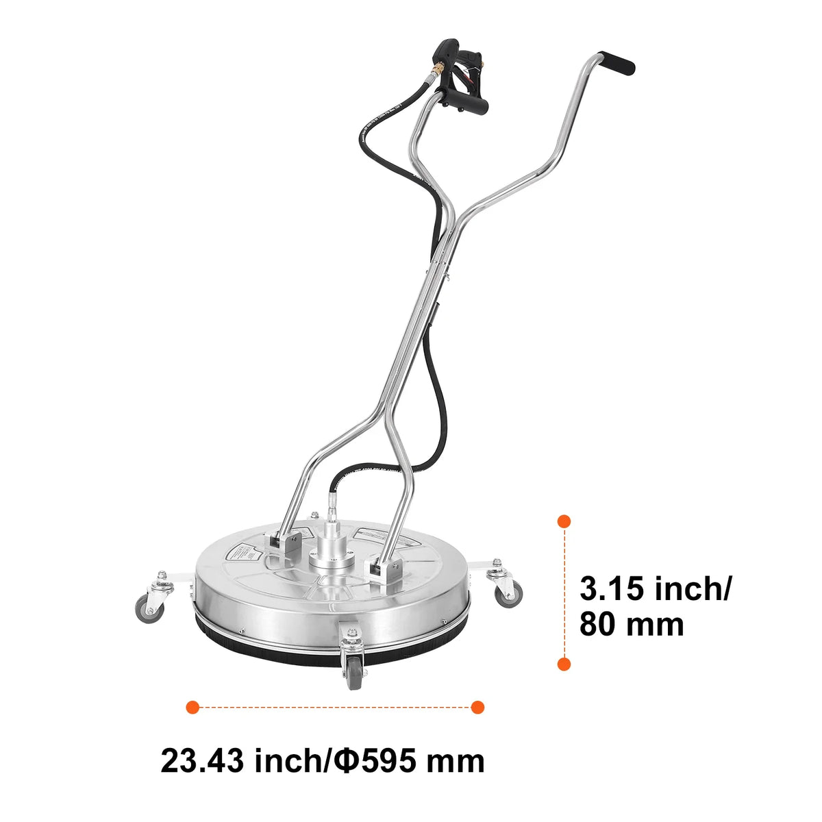 15/18/20/24" Pressure Washer Surface Cleaner w/ Handles & Wheels Stainless Steel Concrete Cleaner 4000 Max PSI for Garden
