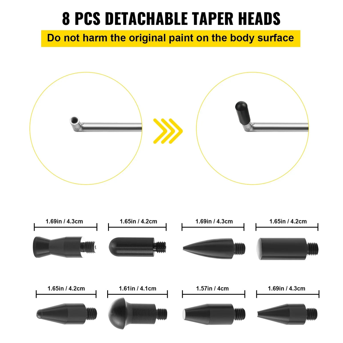 Rods Dent Removal Kit, 5 Pcs Stainless Steel Dent Rods, 8 Pcs Tapper Heads, for Minor Dents, Door Dings and Hail Damage