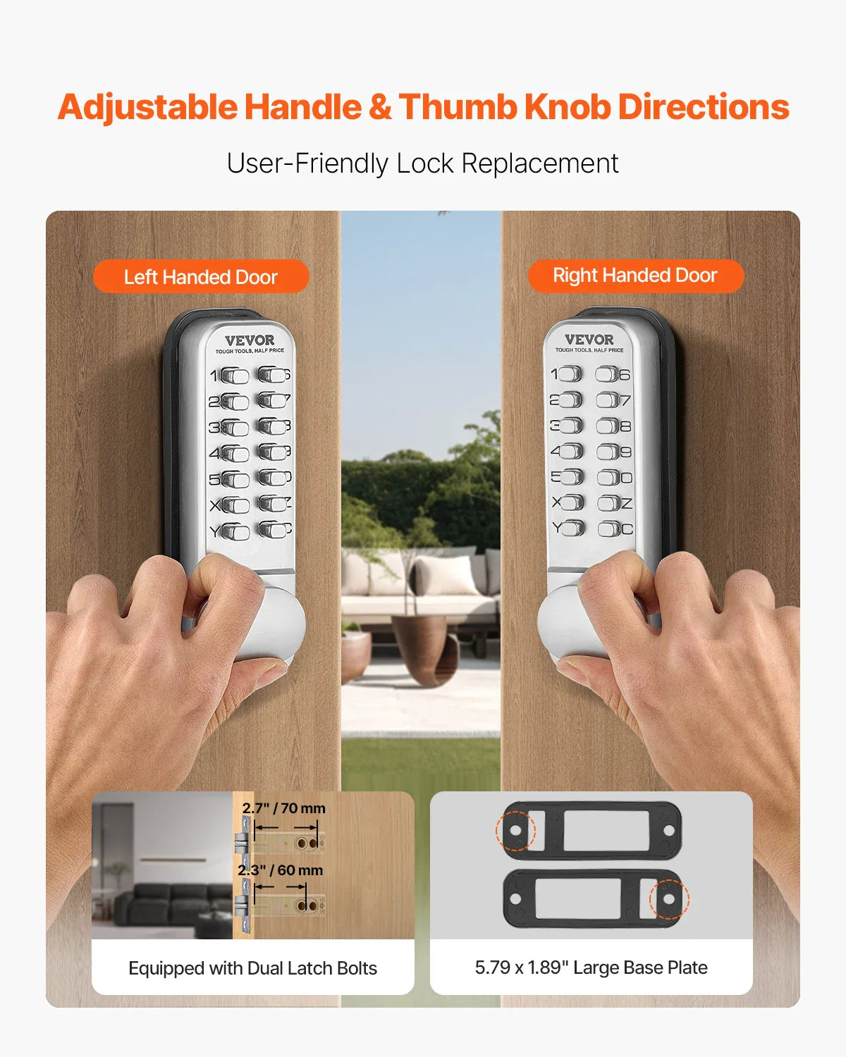 Mechanical Keyless Entry Door Lock 14 Key Mechanical Door Lock Mechanical Keypad Door Knob Single-Side Keyless Gate Lock