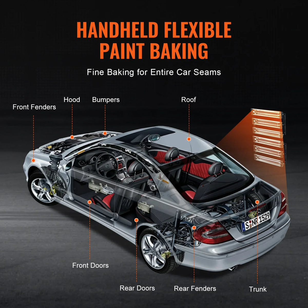 Car Paint Curing Lamp 2 Set 3000W Quick Drying 110V 47.2x39.3 sq.inch Baking Area Spray/Baking Booth Infrared Paint Heater