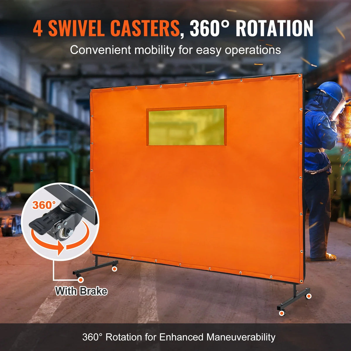 Welding Screen with Frame 6' x 8' Welding Curtain Screens Flame-Resistant Vinyl Welding Protection Screen 4 Swivel Wheels