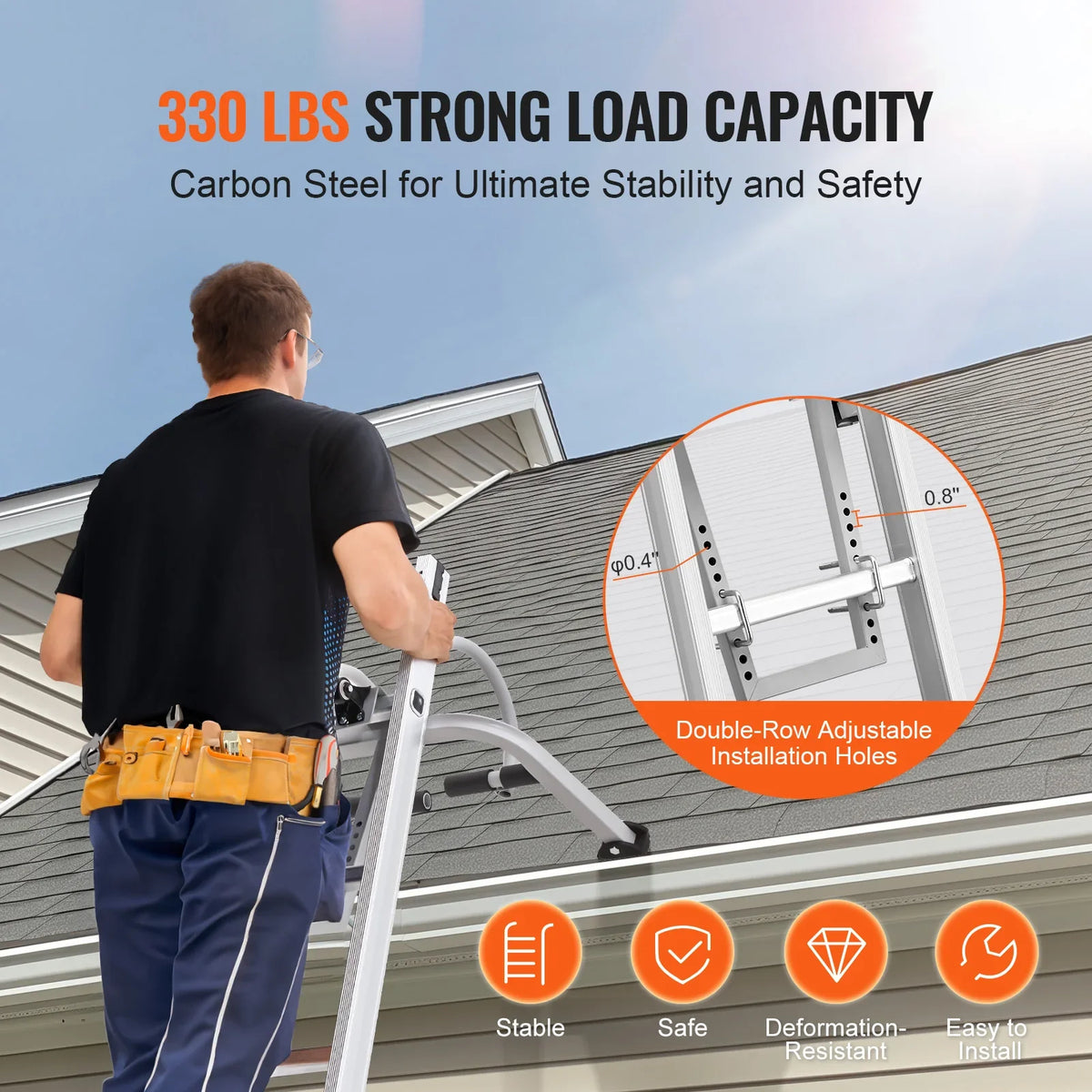Ladder Stabilizer 2 in 1 Extension Wall Ladder Standoff Hook Roof Ridge Ladder Accessories Both Horizontally Vertically