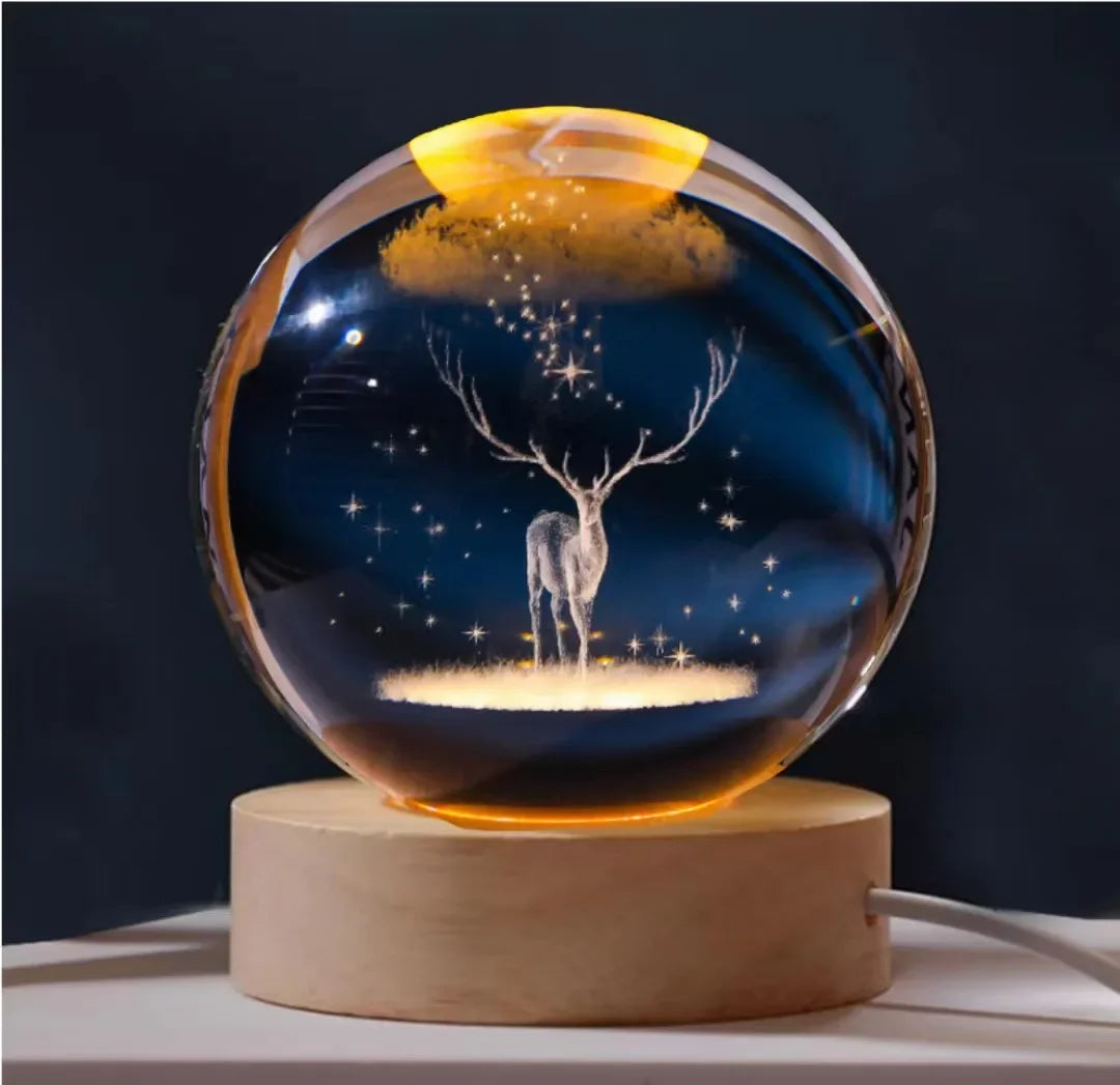 Luminous Crystal Ball LED Night Light Saturn Solar System 3D Moon Table Lamp USB Bedroom Atmosphere Lamp for Birthday Kid Gift