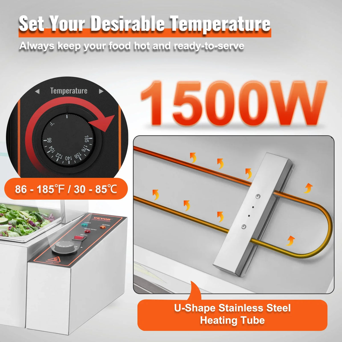 3-Pan Commercial Food Warmer,3 x 8QT Electric Steam Table w/Glass Cover,1500W Countertop Stainless Steel Buffet Bain Marie