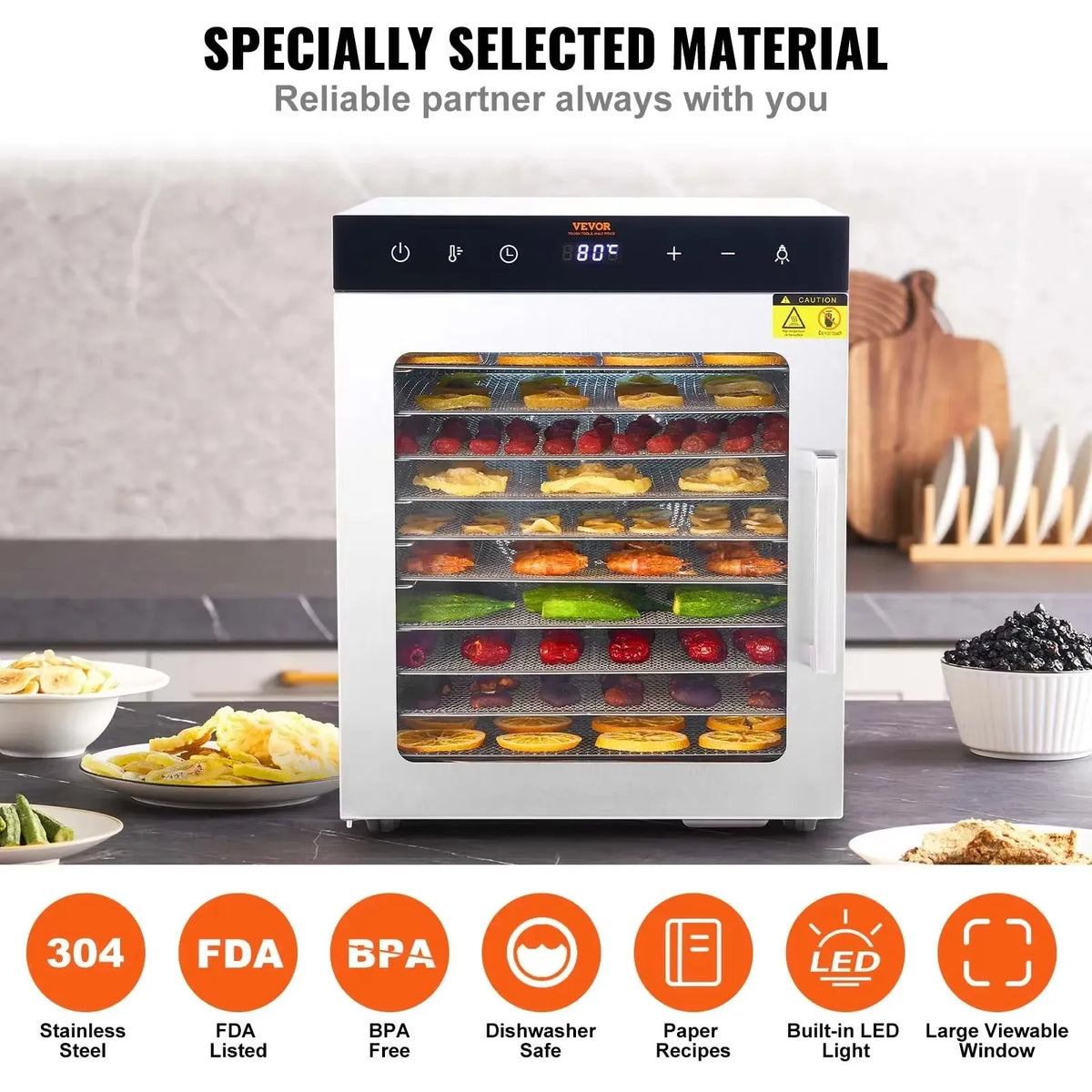 Electric Food Dehydrator Machine with 10Tray Food Dehydrator 800/1000W Household Vegetables Fruit Dryer with Digital Timer