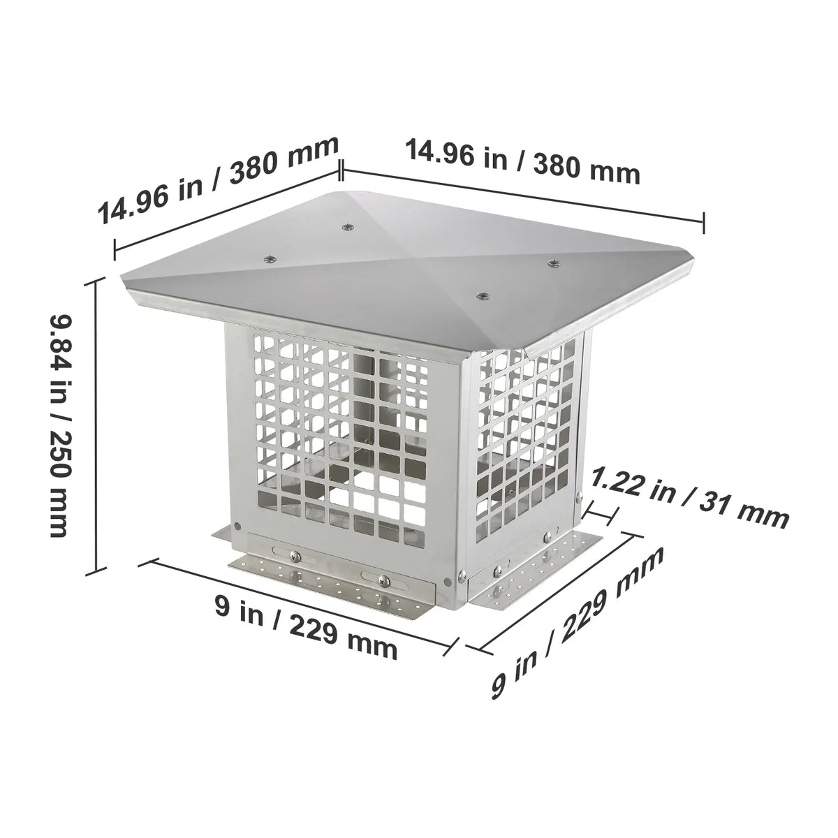 Chimney Cap 4 Sizes 304 Stainless Steel Fireplace Chimney Cover Not Easily Toppled Fits Mesh Flue Outside Covers Silver