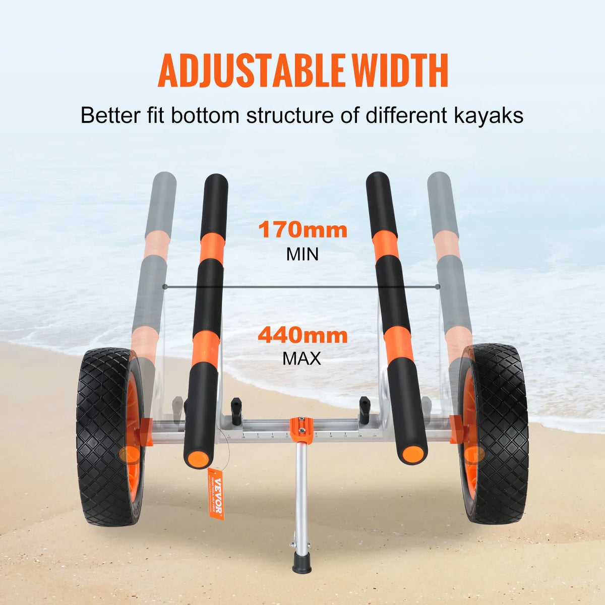 450lbs Kayak Cart Detachable Canoe Trolley Cart with 12'' Solid Tires Adjustable Width for Paddleboards Float Mats Boats