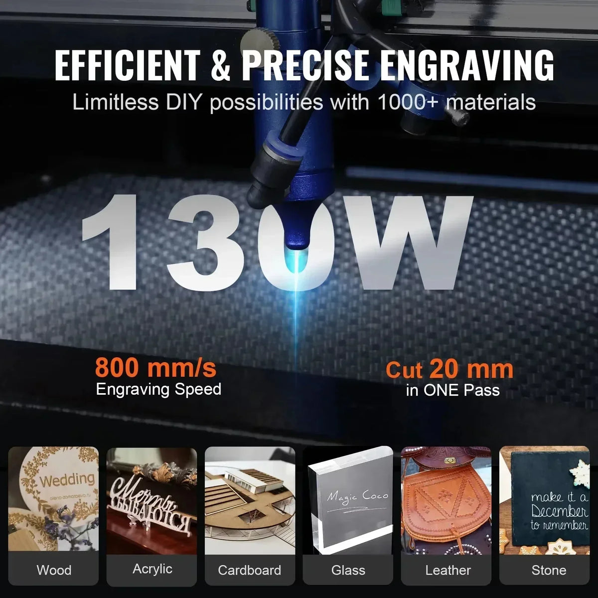 CO2 Laser Engraver 50/60/80/100/130W with Ruida & LightBurn - High-Speed Engraving for Wood/Fabric/Metal, Digital Control
