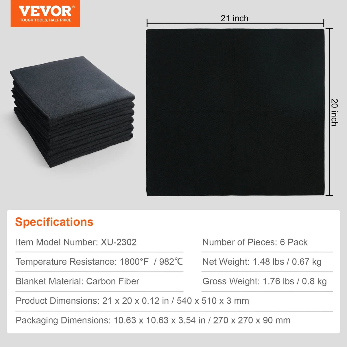 Carbon Felt Welding Blanket 6 Pack 21" x 20" Flame Retardant Welding Blankets Up To 1800° F Heat Resistant Blanket Set