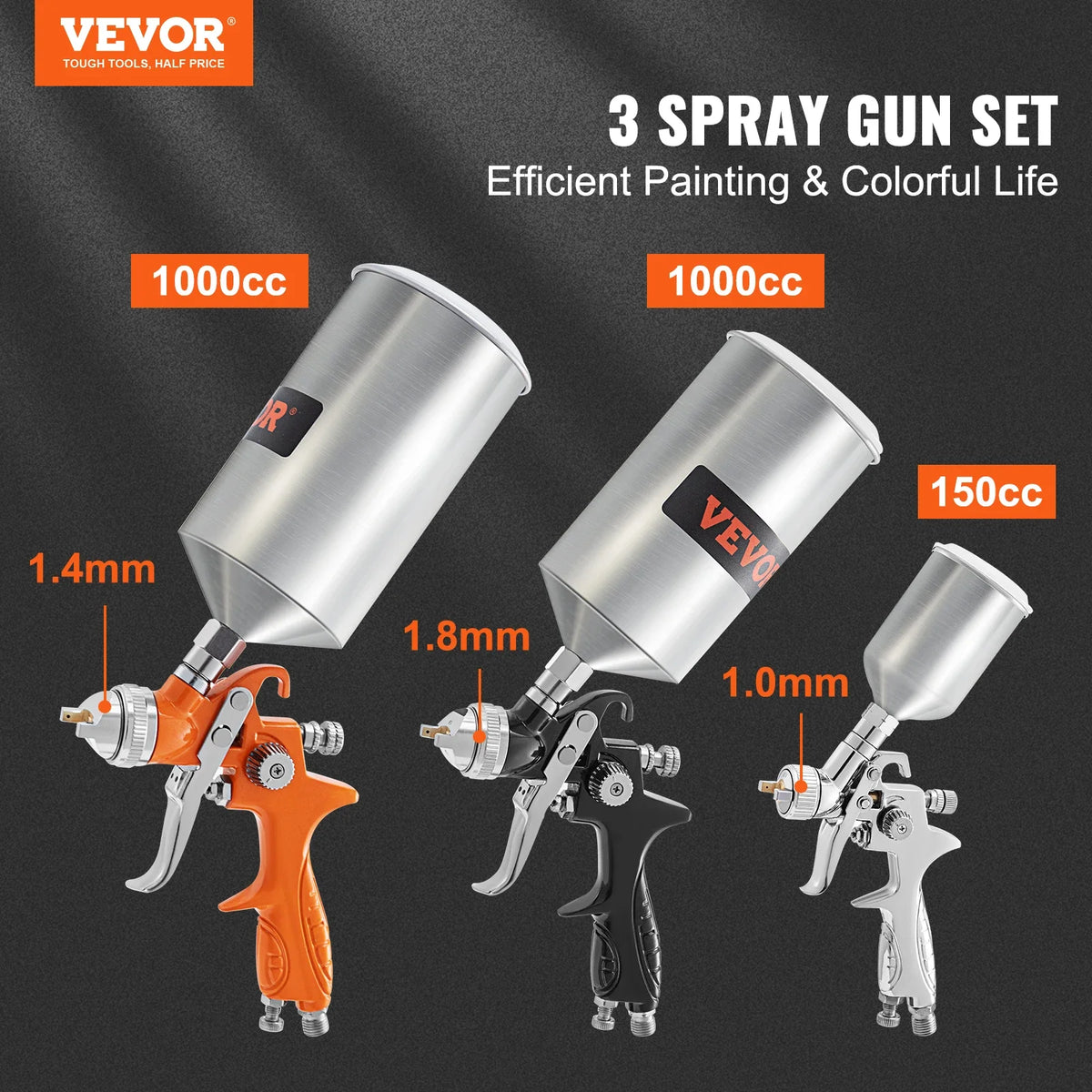 Professional Paint Air Sprayer Gun Set 11 Piece with 2 Full Size 1000cc Capacity Air Regulator & Gauge for Furniture Fence