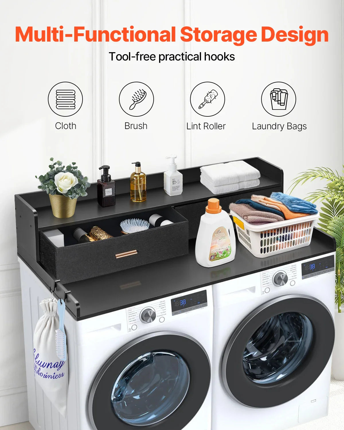 Washer Dryer Countertop w/ Drawer & Shelf Wooden Washer and Dryer Countertop  Laundry Topper for Laundry Room Organization