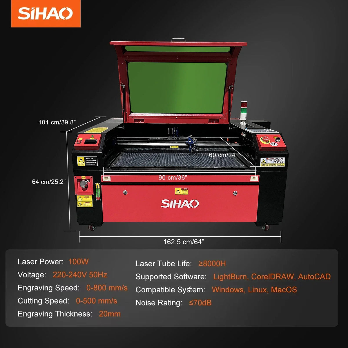 CO2 Laser Engraver 50/60/80/100/130W with Ruida & LightBurn - High-Speed Engraving for Wood/Fabric/Metal, Digital Control