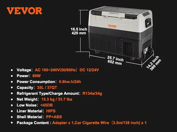 Car Refrigerator, 35 L Dual Zone Portable Freezer, -4℉-50℉ Adjustable Range, 12/24V DC and 100-240V AC Compressor Cooler