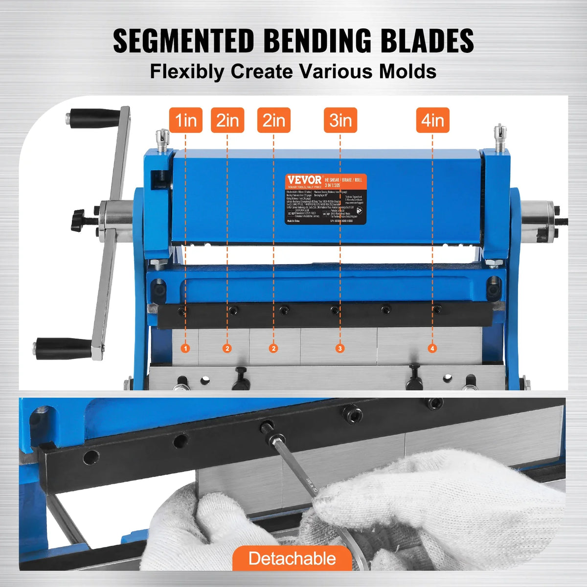 Sheet Metal Brake 12-inch 3-In-1 Combination 20-Gauge Capacity Shear Press Brake, 90° Max Angle for Shear Bending Rolling