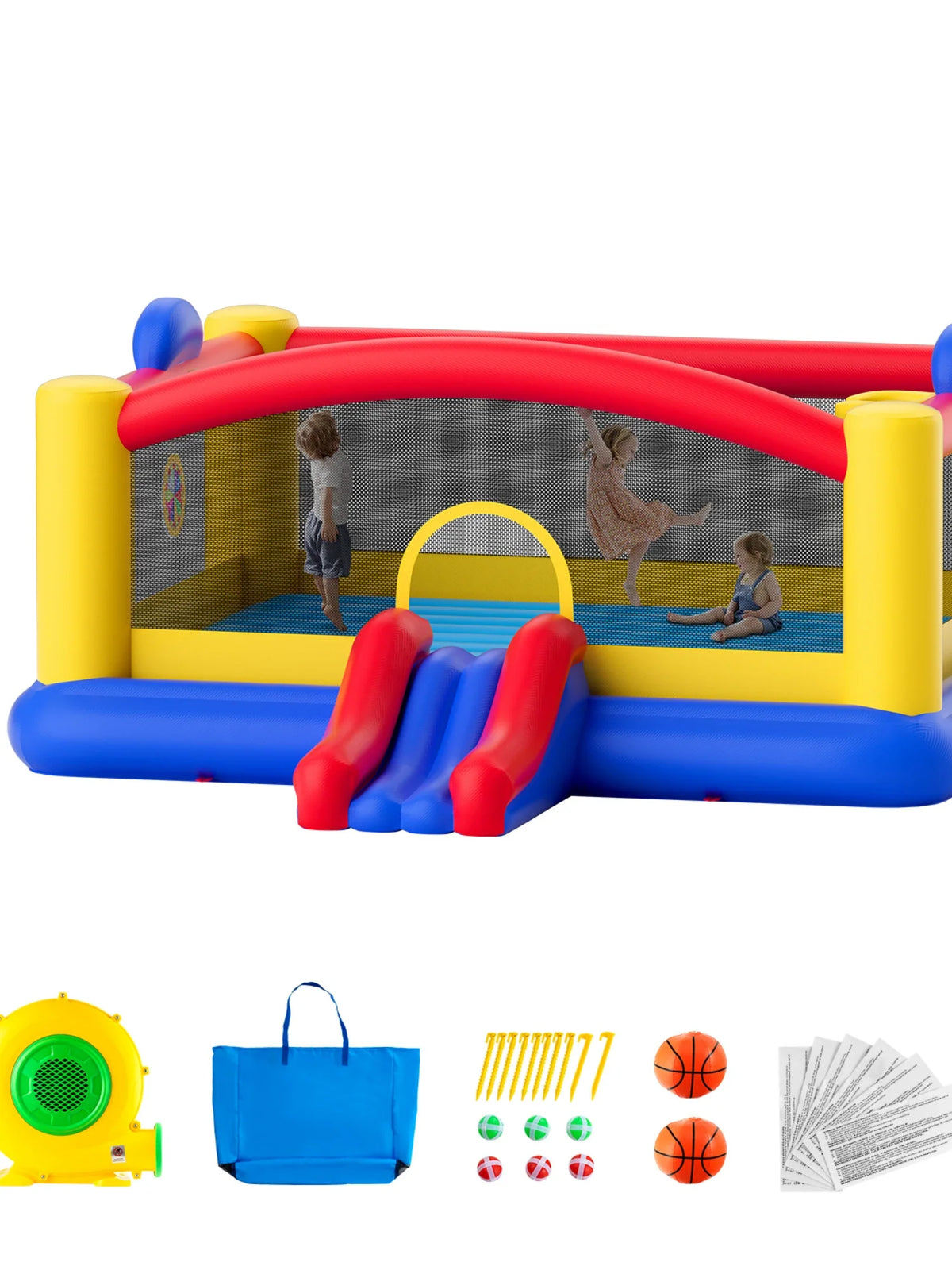 Inflatable Bounce House Outdoor High Quality Playhouse Trampoline Jumping Bouncer with Blower Slide and Storage Bag Castle