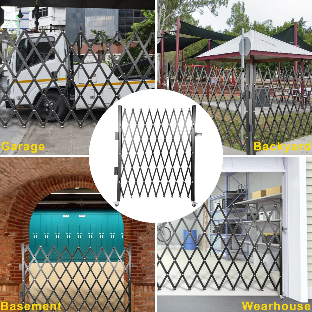 Single Folding Security Gate 1.5-2m x 1.22-3.66m Folding Door Gate Steel Accordion Flexible Expanding Security Gate Black