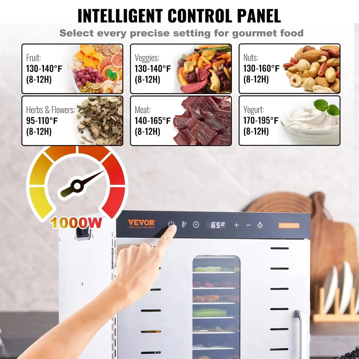 Electric Food Dehydrator Machine with 10Tray Food Dehydrator 800/1000W Household Vegetables Fruit Dryer with Digital Timer
