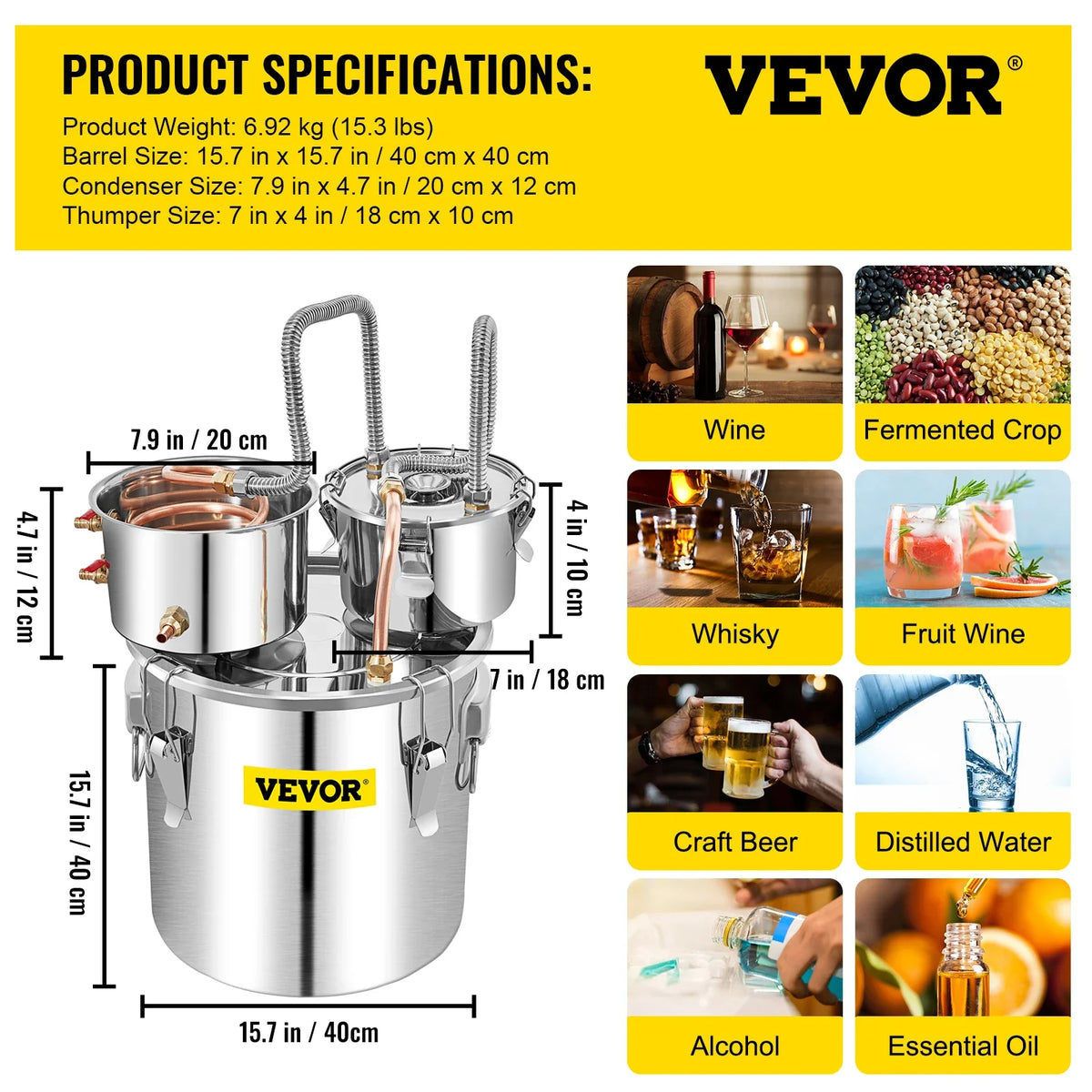 50L Alcohol Brewing Distiller DIY Moonshine Apparatu Stainless Steel Still Whisky Beer Brandy Copper Tube Home Brewing Kit