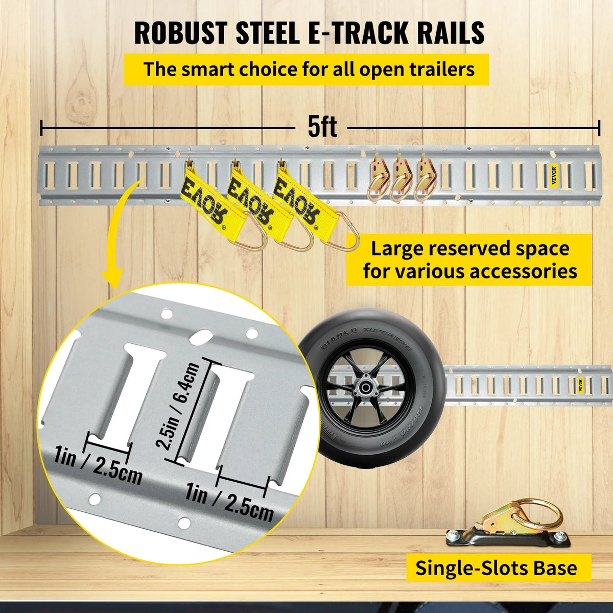 E Track Tie-Down Rail Kit, 34PCS 5FT E-Tracks Set Includes 8 Steel Rails & 2 Single Slot & 8 O Rings & 8 Tie-Offs & 8 Caps