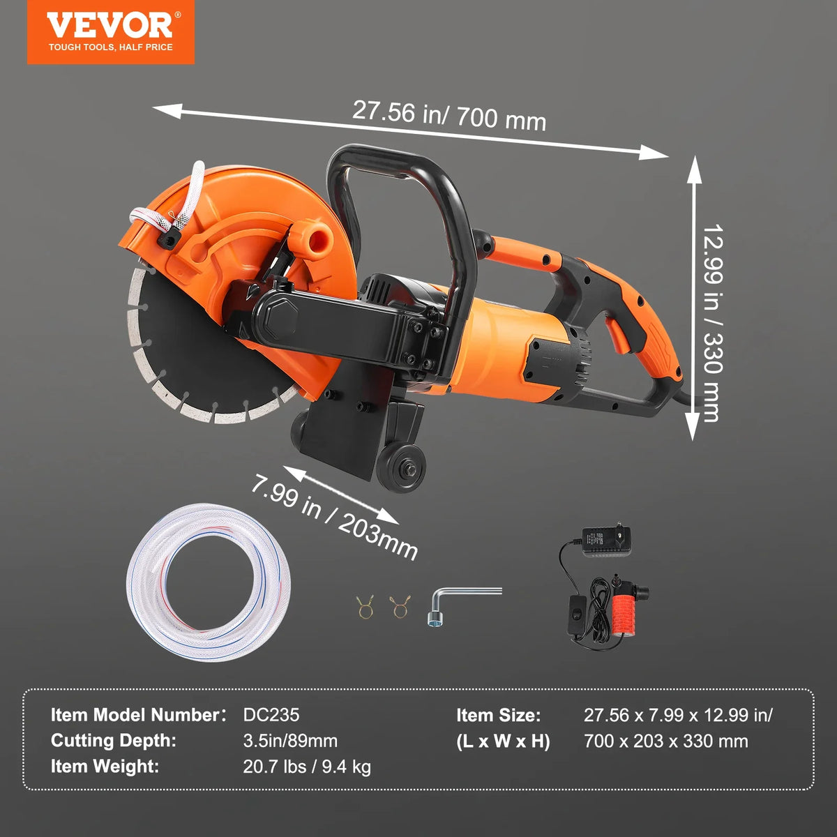 Electric Concrete Saw 9 in 1800W 15A Motor Circular Saw Cutter with 3.5 in Cutting Depth Wet/Dry Disk Saw Cutter for Stone