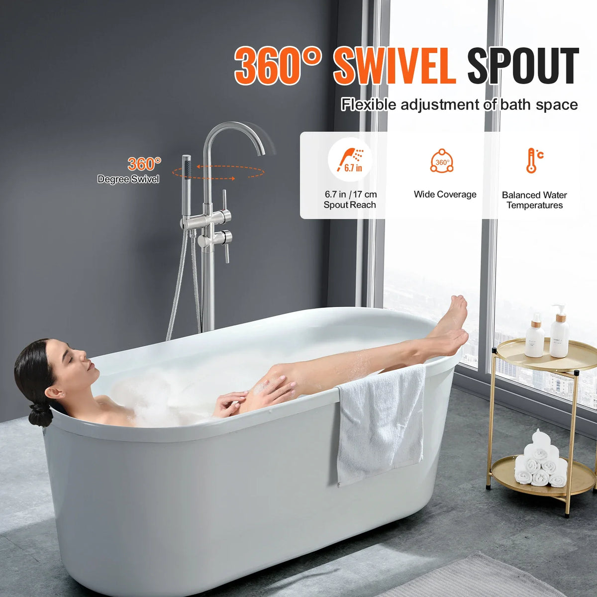 Freestanding Bathtub Faucet Floor Mount Shower Mixer Taps For Bathing Showering Pet Cleaning Drains Toilet Flushing