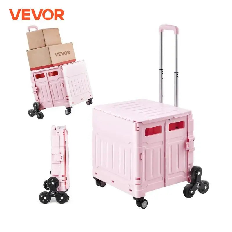 150lbs Stair Climbing Cart 65L Foldable Utility Hand Cart with Wheels Collapsible Crate Rolling Cart for Shopping Office