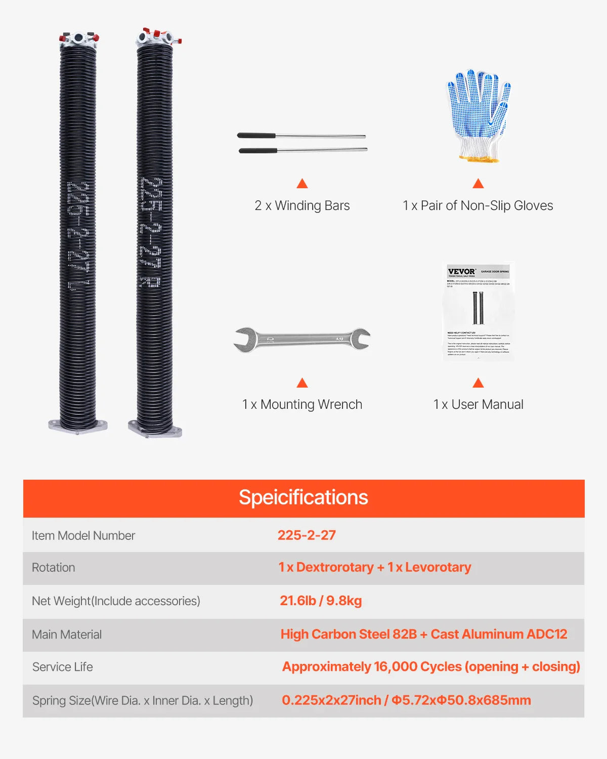 Garage Door Torsion Springs Pair 16000 Cycles Electrophoresis Black Coated for Replacement Garage Door Springs