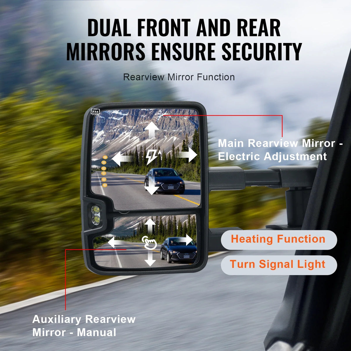 Pair Towing Mirrors Power Heated with Signal LED Driving Light Tow Mirror for Chevrolet Silverado (2003-2021)/GMC/Cadillac